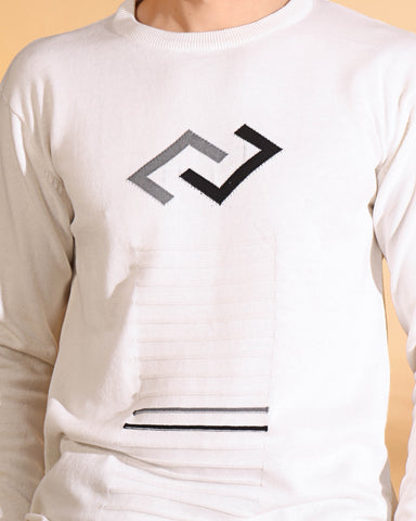 Exclusive White Self Structured Cotton knitted T-Shirt