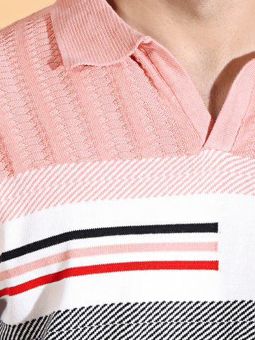 Pure Cotton Textured Polo Men's Knitted T-Shirt