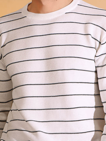 White Stripes pure cotton Knitted T-Shirt for Men