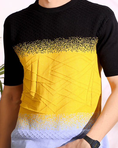 Multi Color Black Sun-Shine Knitted Men's T-Shirt