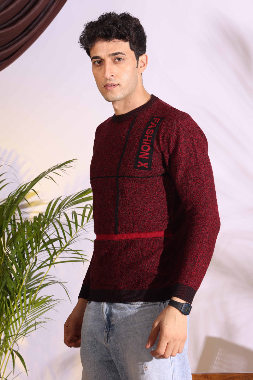 Fashionx Maroon Pure Cotton Men's Knitted T-Shirt