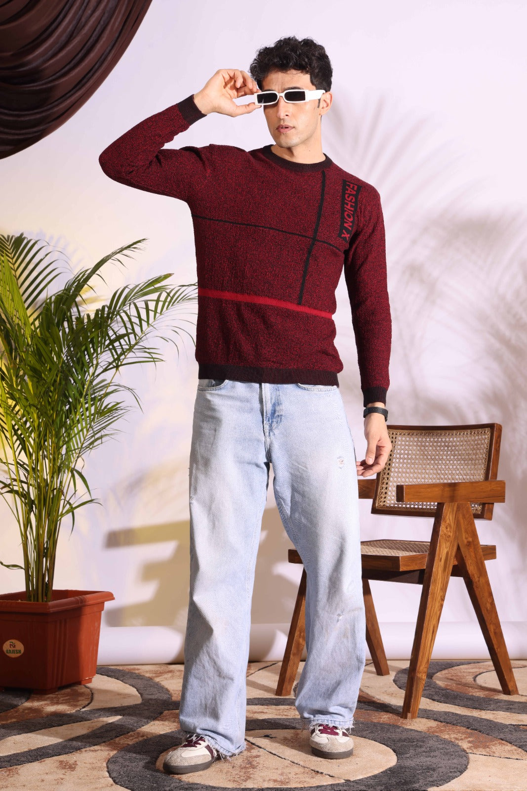 Fashionx Maroon Pure Cotton Men's Knitted T-Shirt