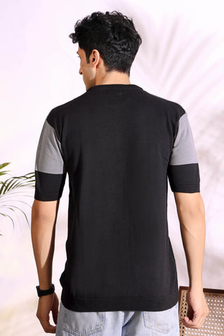 Density Grey Self Pattern Slim Fit Knitted T-Shirt