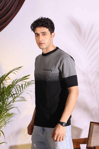 Density Grey Self Pattern Slim Fit Knitted T-Shirt