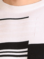 Attractive Blush White Self Pattern Knitted T-Shirt