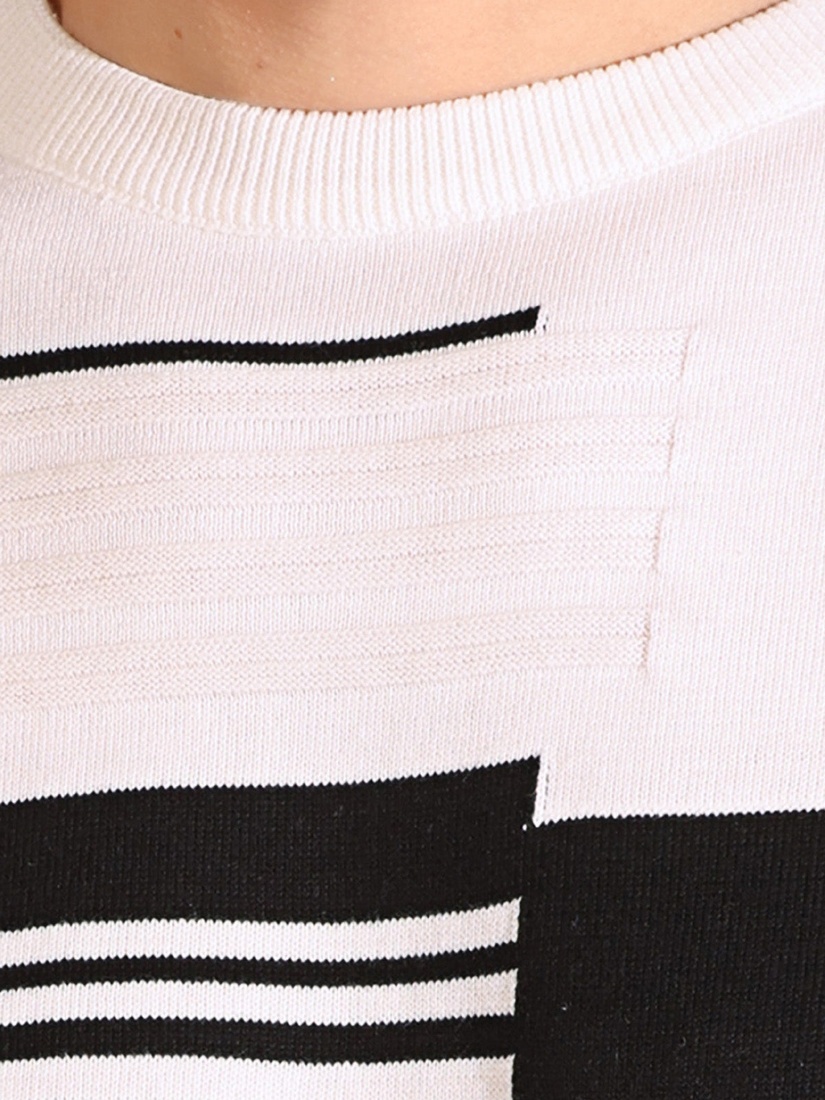 Attractive Blush White Self Pattern Knitted T-Shirt