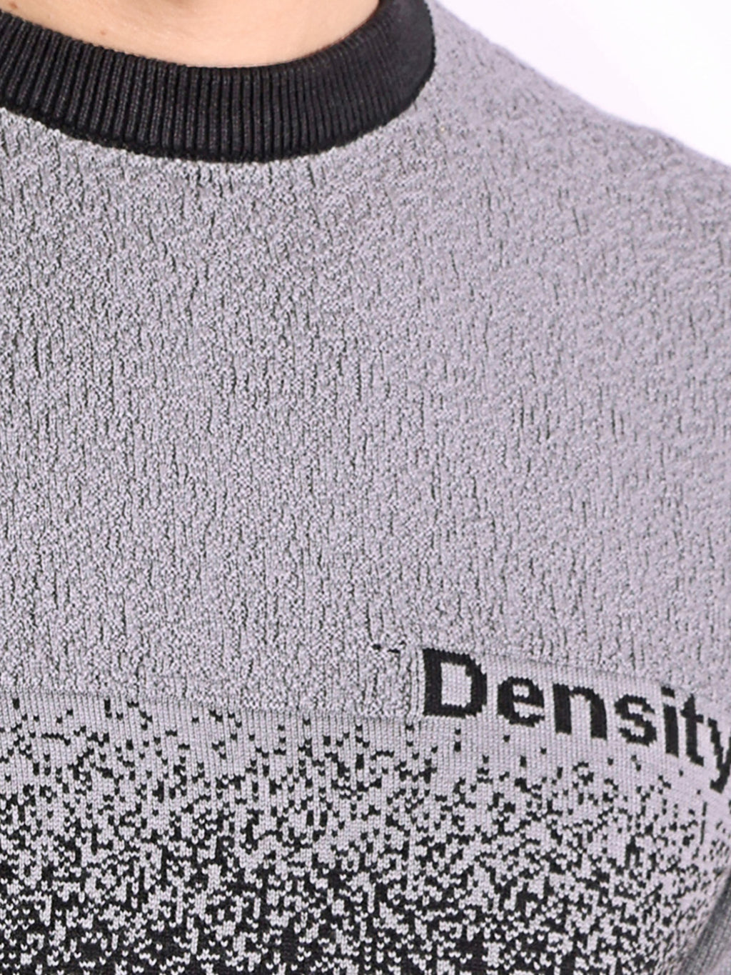 Density Grey Self Pattern Slim Fit Knitted T-Shirt