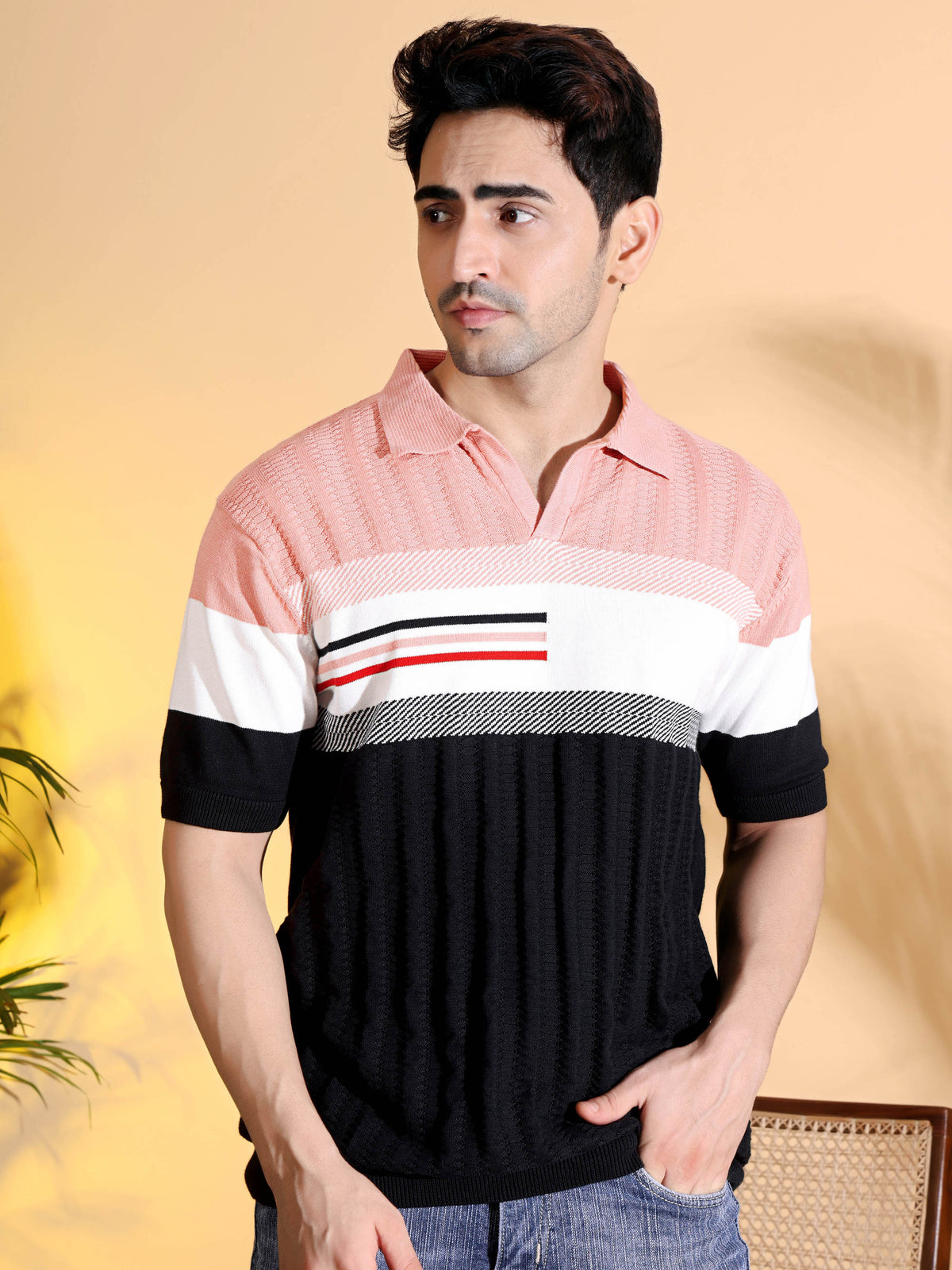 Pure Cotton Textured Polo Men's Knitted T-Shirt
