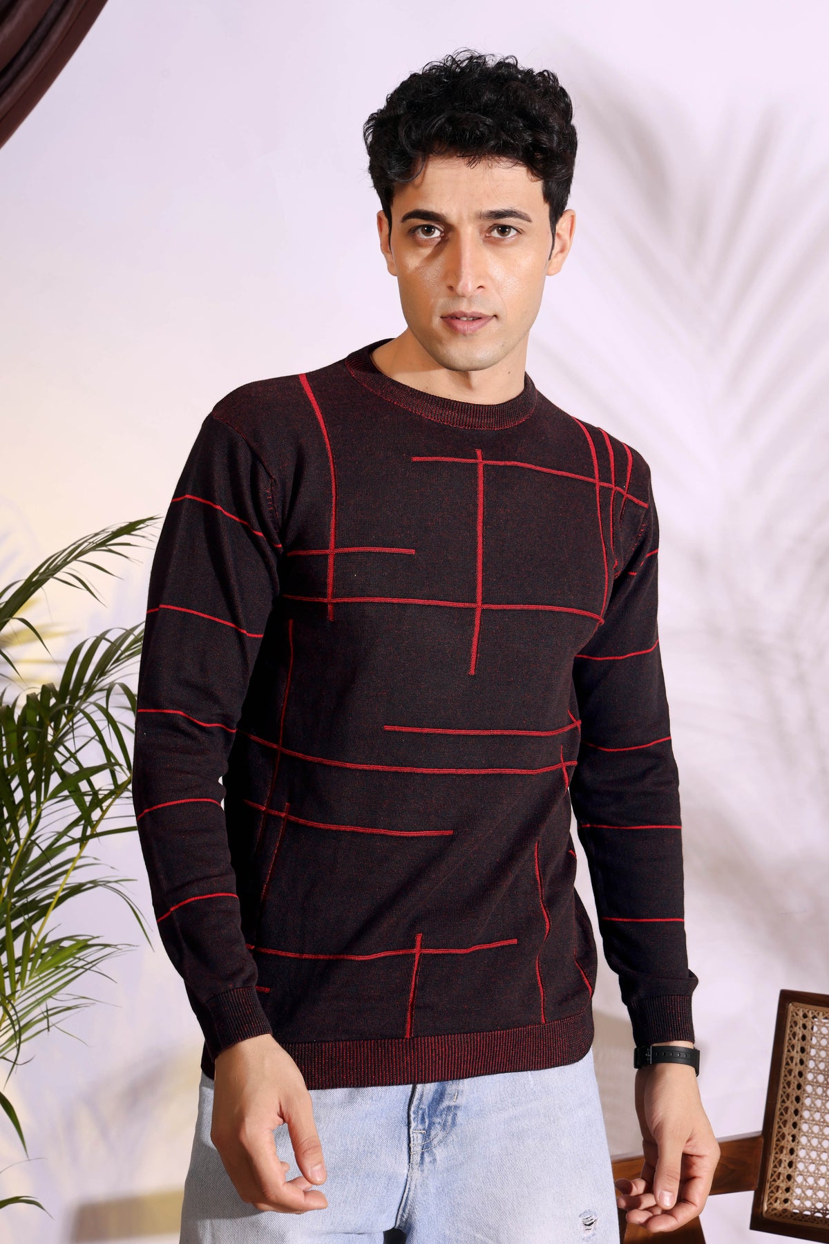 Seersucker Maroon Knitted Men's T-Shirt