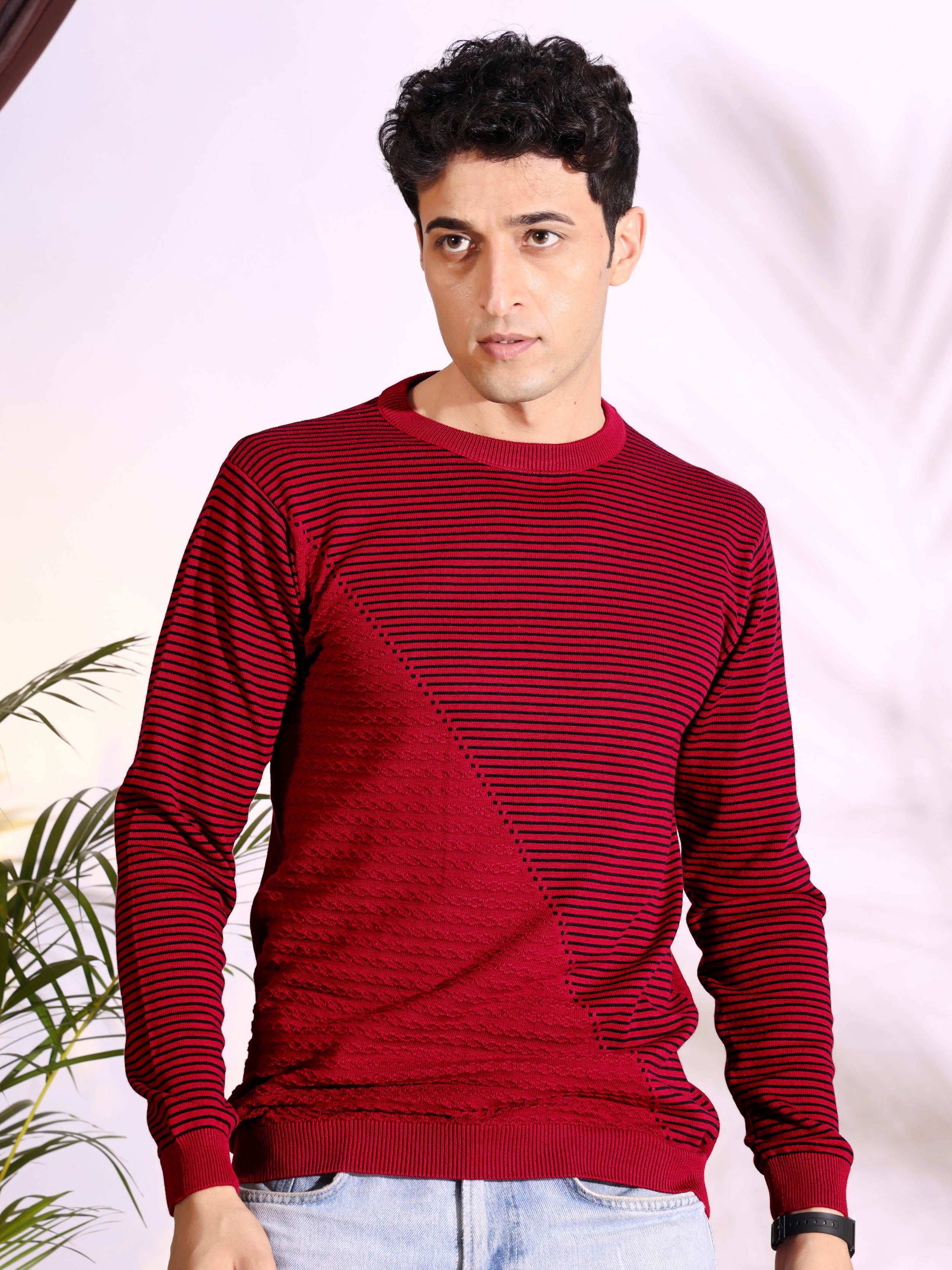 Exclusive Red Stripes pure cotton Knitted T-Shirt Main image