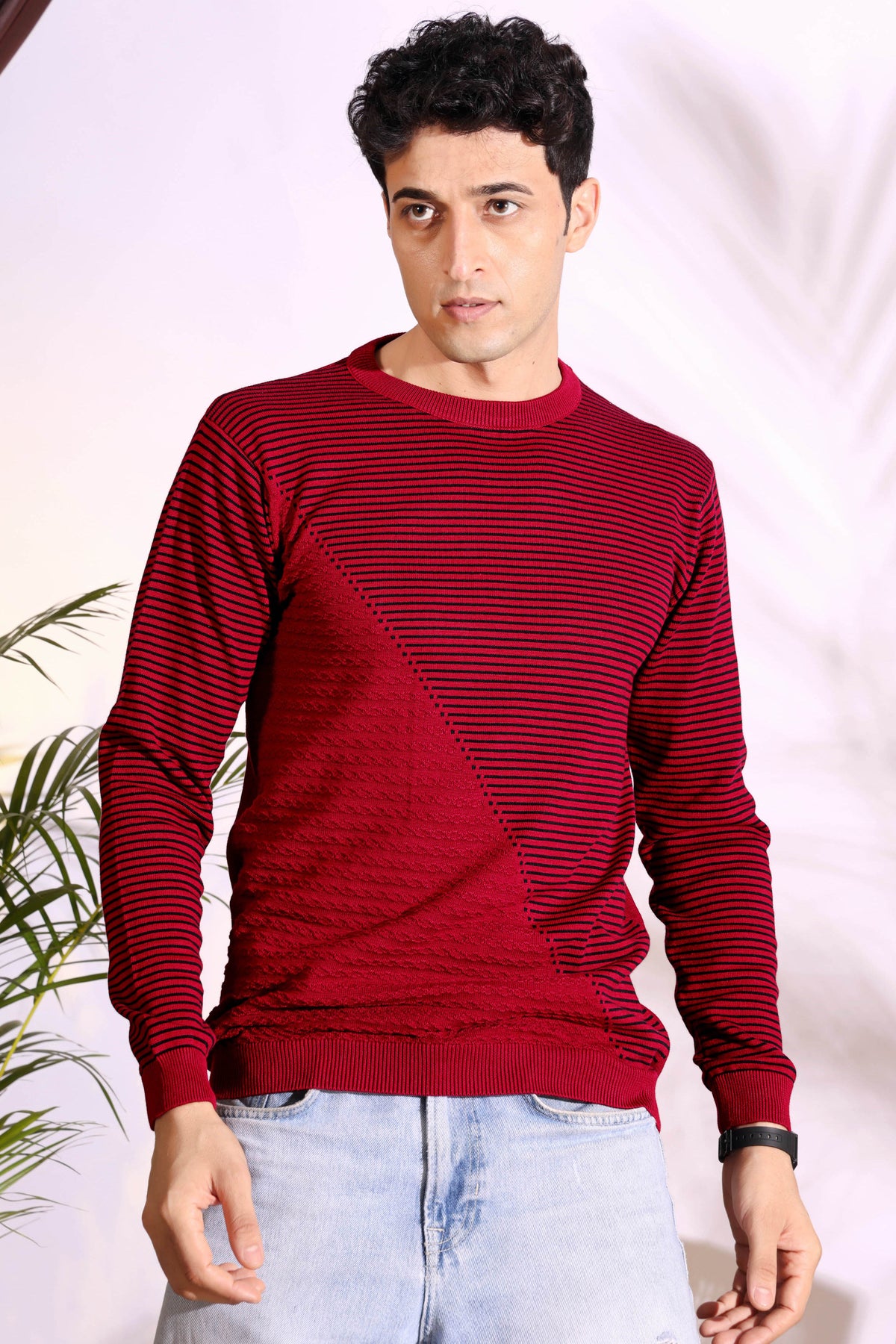 Exclusive Red Stripes pure cotton Knitted T-Shirt