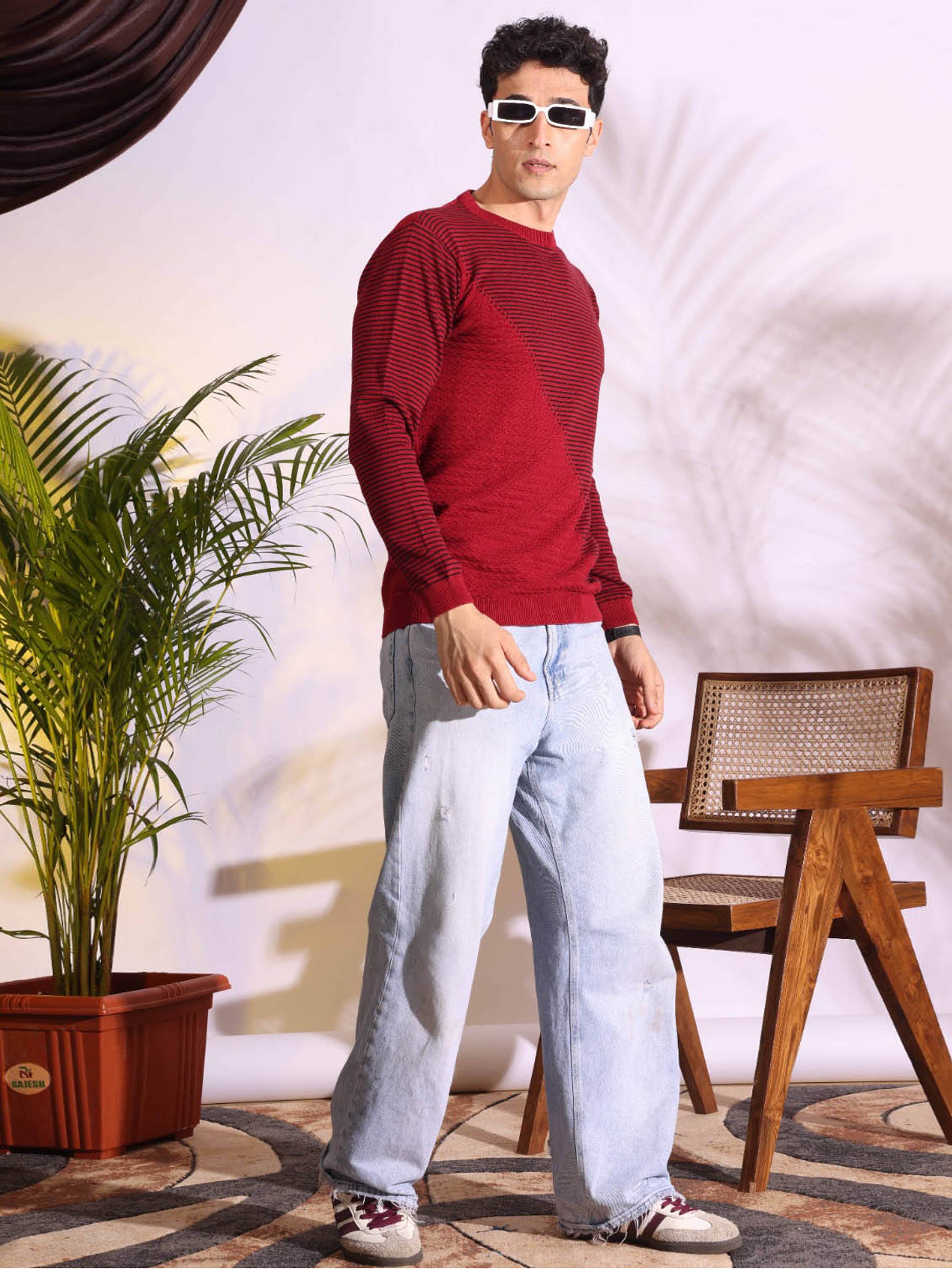 Exclusive Red Stripes pure cotton Knitted T-Shirt