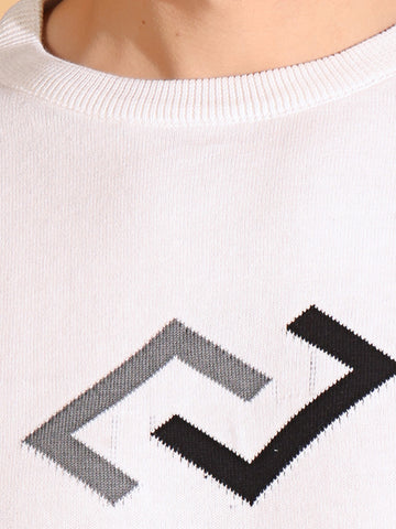 Exclusive White Self Structured Cotton knitted T-Shirt