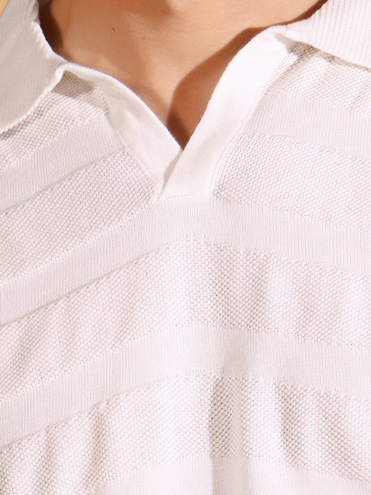 White Pure Cotton Textured Polo Men's Knitted T-Shirt