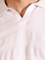 White Pure Cotton Textured Polo Men's Knitted T-Shirt