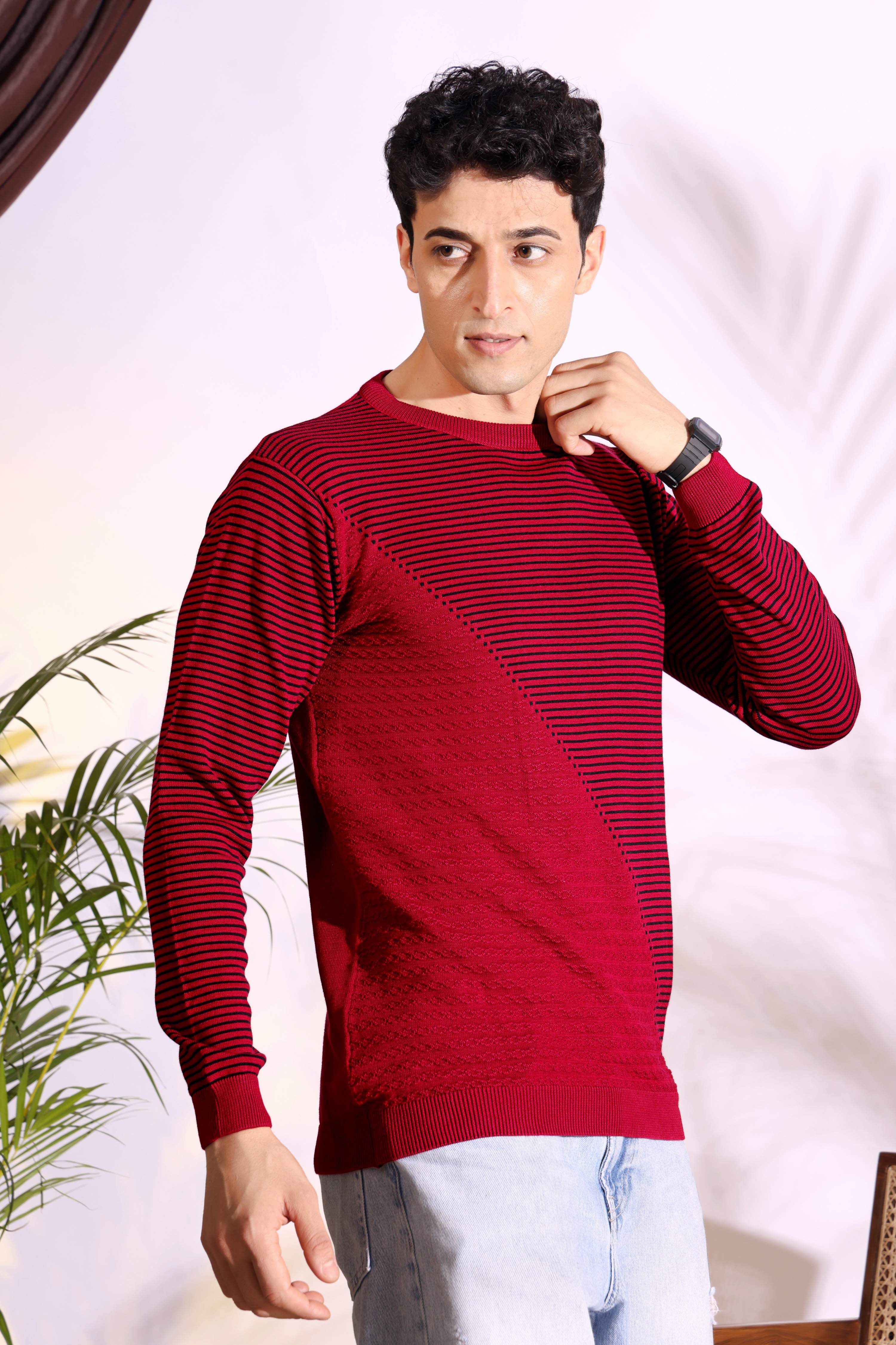 Exclusive Red Stripes pure cotton Knitted T-Shirt