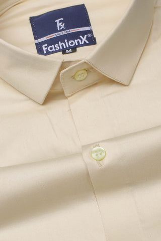 Men Beige Comfort Satin Cotton Casual Shirt