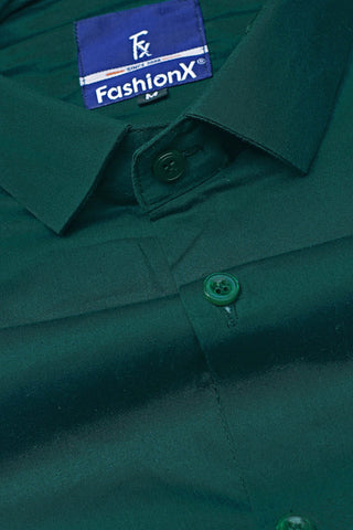 Men Green Comfort Satin Cotton Casual Shirt
