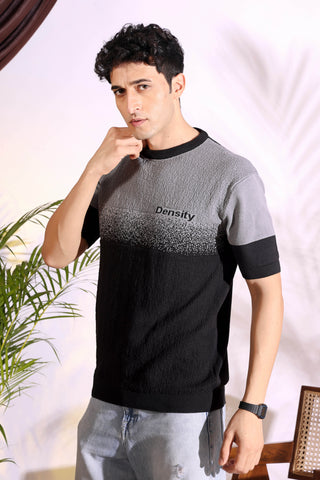 Density Grey Self Pattern Slim Fit Knitted T-Shirt