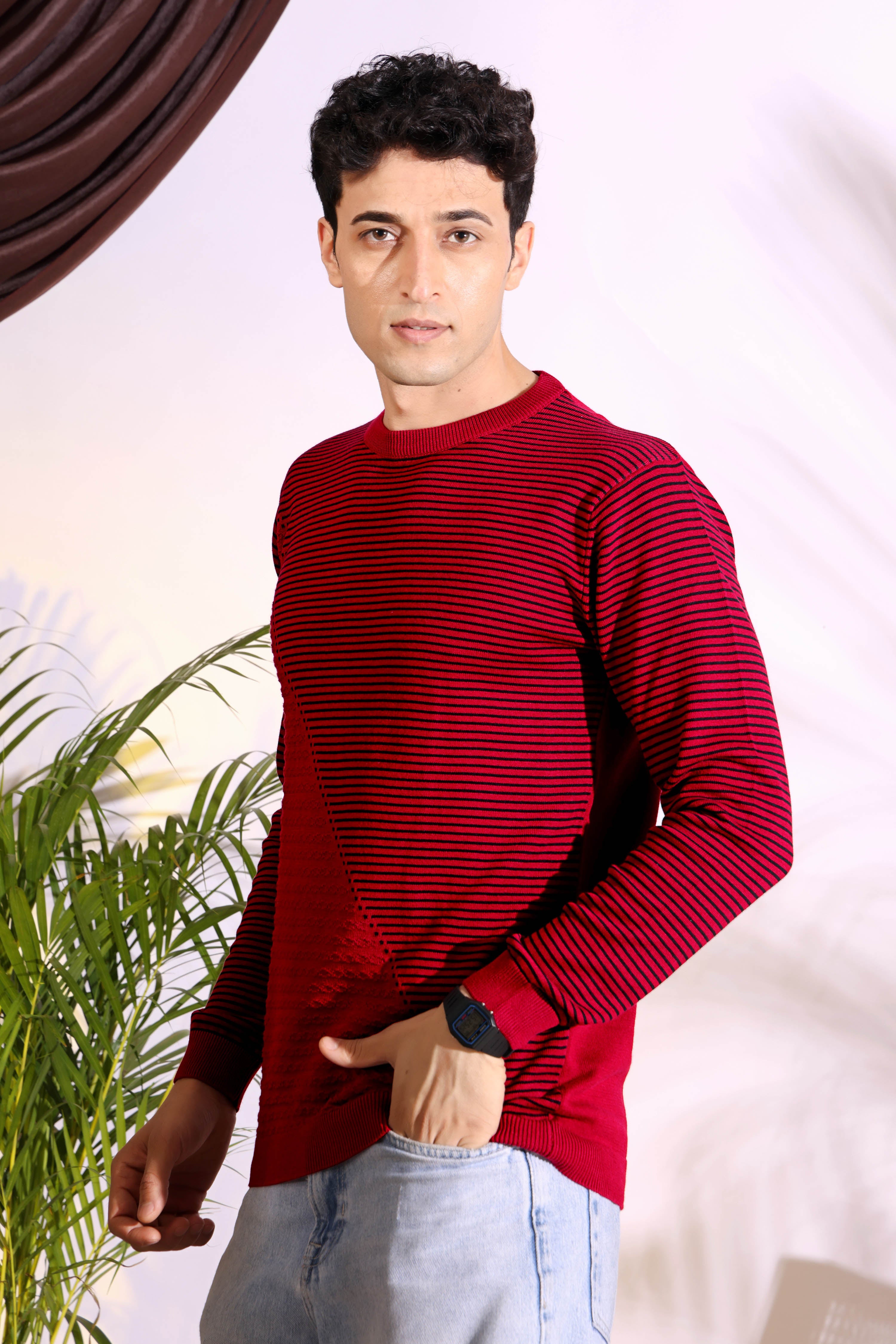 Exclusive Red Stripes pure cotton Knitted T-Shirt
