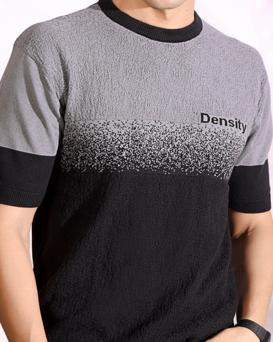 Density Grey Self Pattern Slim Fit Knitted T-Shirt