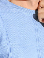 Blue Self Structured Box Pure Cotton knitted T-Shirt