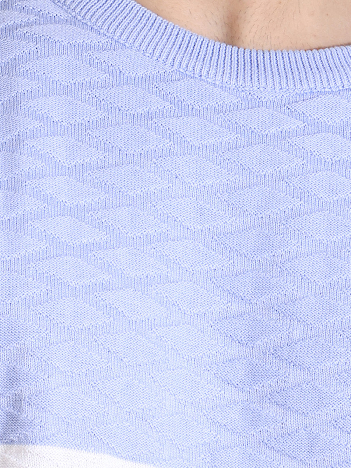 Blue Tri Color Pure Cotton Knitted Men T-Shirt