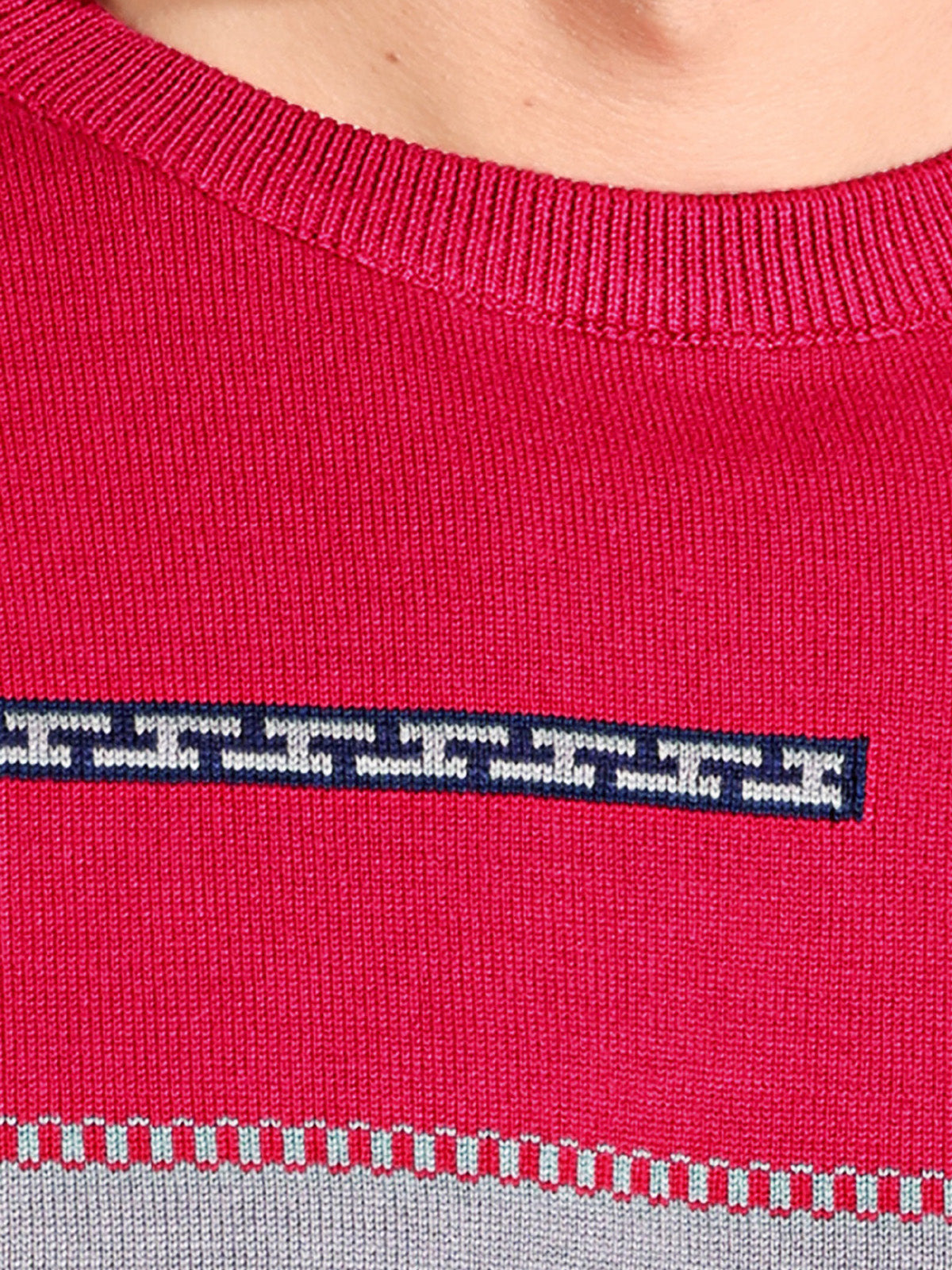 Red Tri Color Pure Cotton Knitted Men T-Shirt