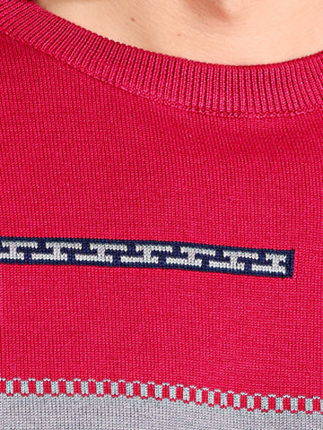 Red Tri Color Pure Cotton Knitted Men T-Shirt