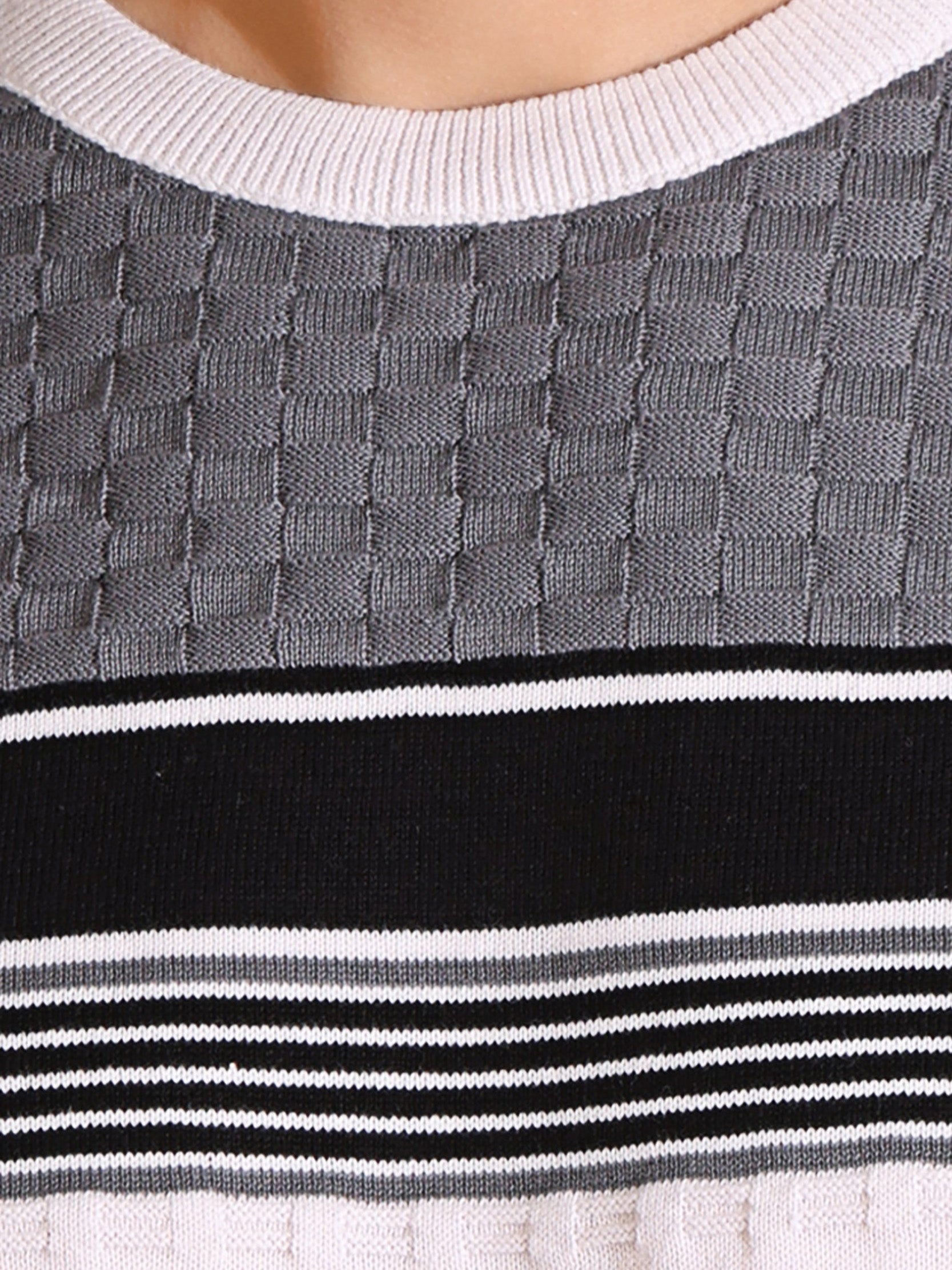 White Self Structured Box Pure Cotton knitted T-Shirt